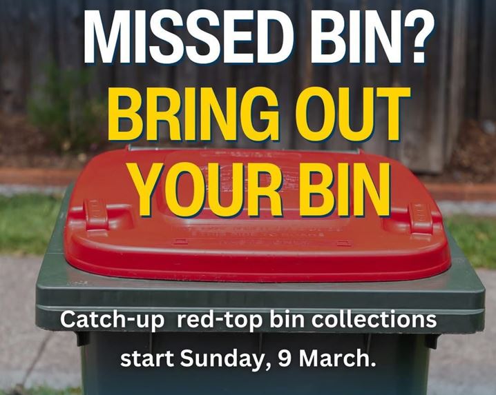 Special red-top bin collection to occur tomorrow – Sunday 9 March